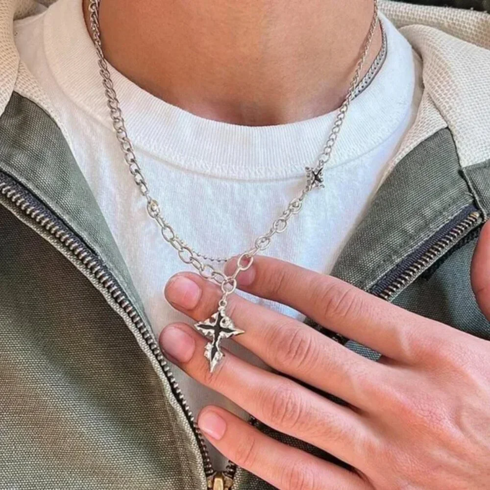 y2k 2000s grunge crystal cross pendant necklace